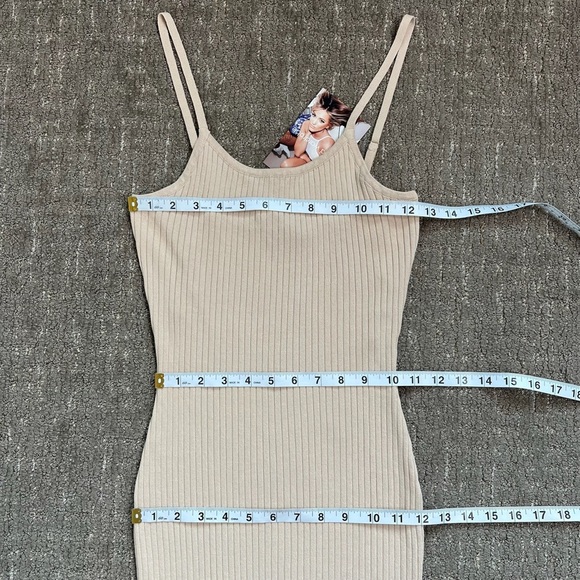NWT Naked Wardrobe Ribbed Tan Knit Tank Midi Dress - Picture 4 of 7